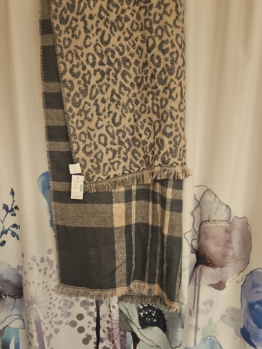 Beige and Black Leopard Plaid Fringe Throw Blanket - Home Accents